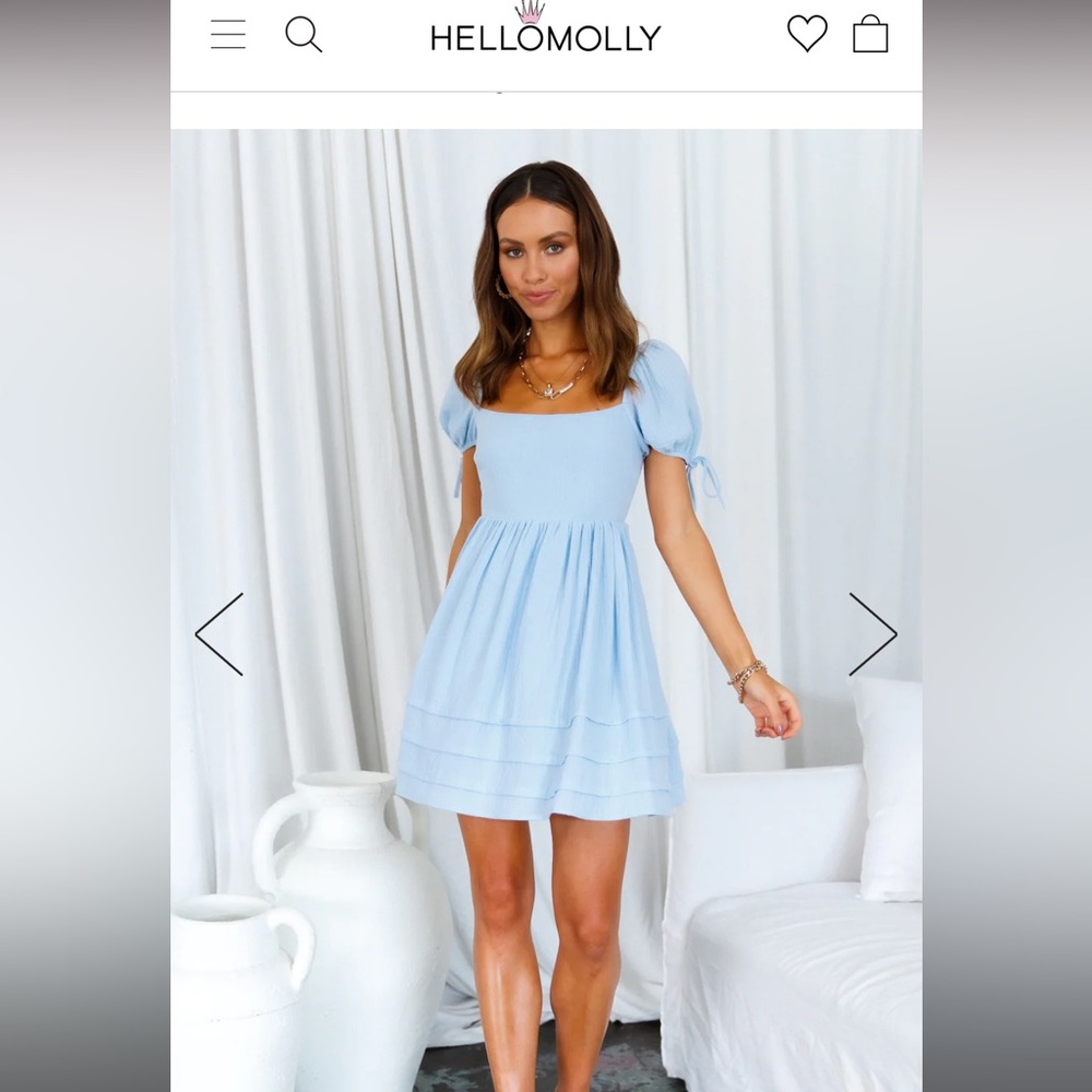 Hello Molly Light Blue Puff Sleeve Mini Dress